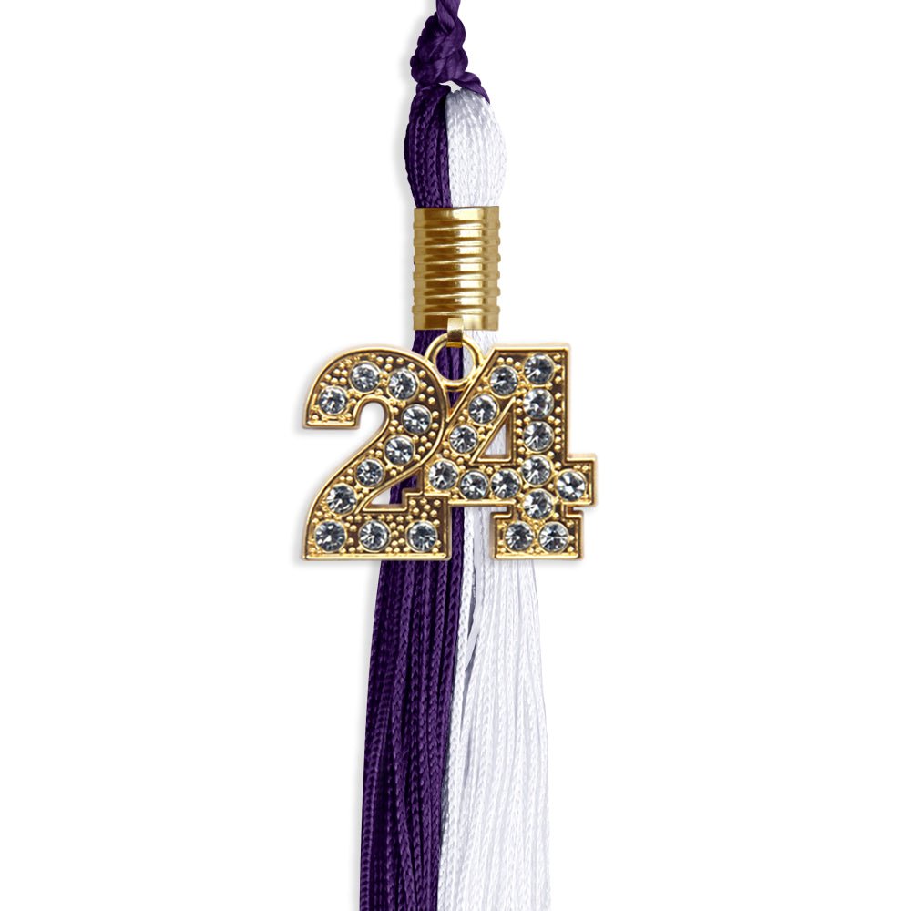 Purple/White Graduation Tassel with Gold Date Drop - Endea Graduation