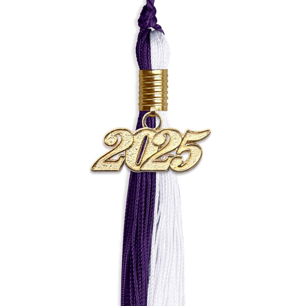 Purple/White Graduation Tassel with Gold Date Drop - Endea Graduation