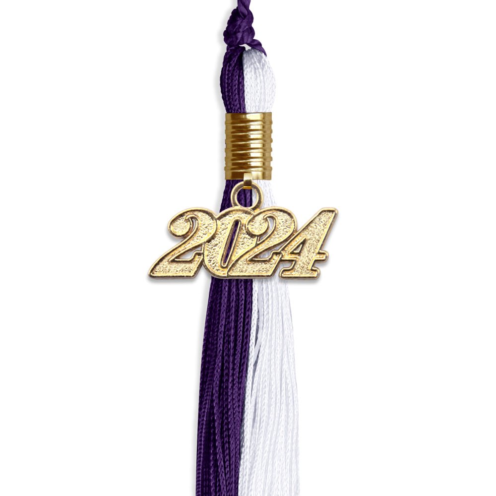 Purple/White Graduation Tassel with Gold Date Drop - Endea Graduation