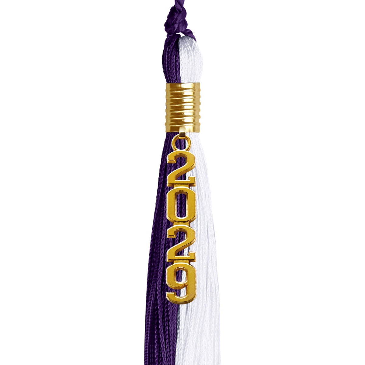 Purple/White Graduation Tassel with Gold Stacked Date Drop - Endea Graduation