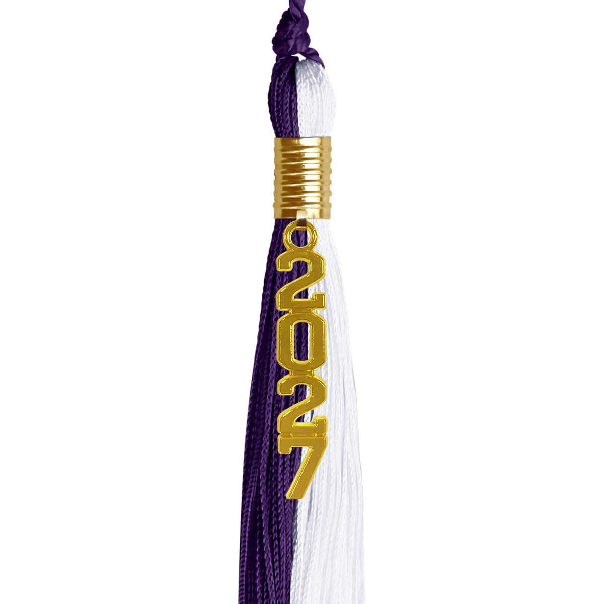 Purple/White Graduation Tassel with Gold Stacked Date Drop - Endea Graduation