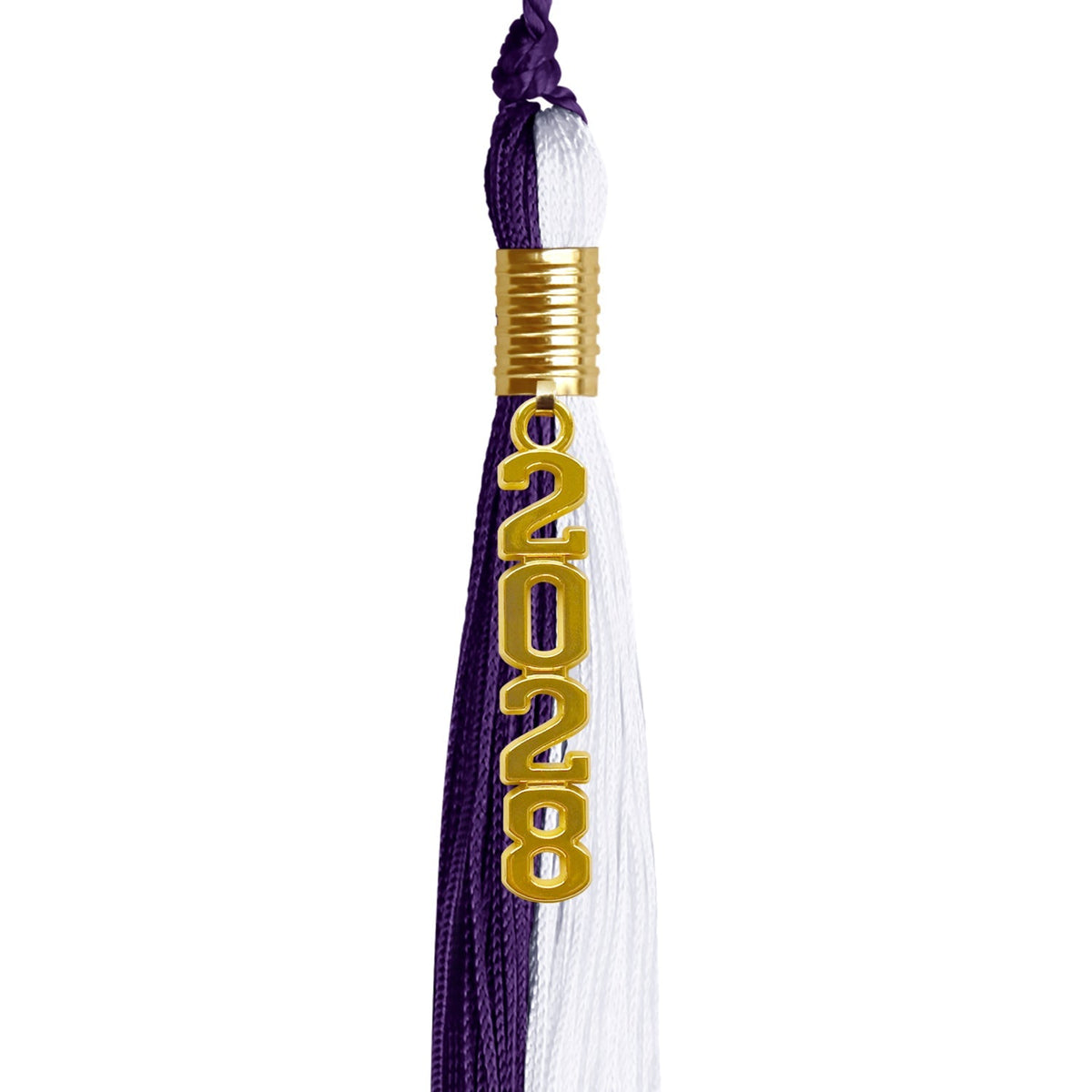 Purple/White Graduation Tassel with Gold Stacked Date Drop - Endea Graduation