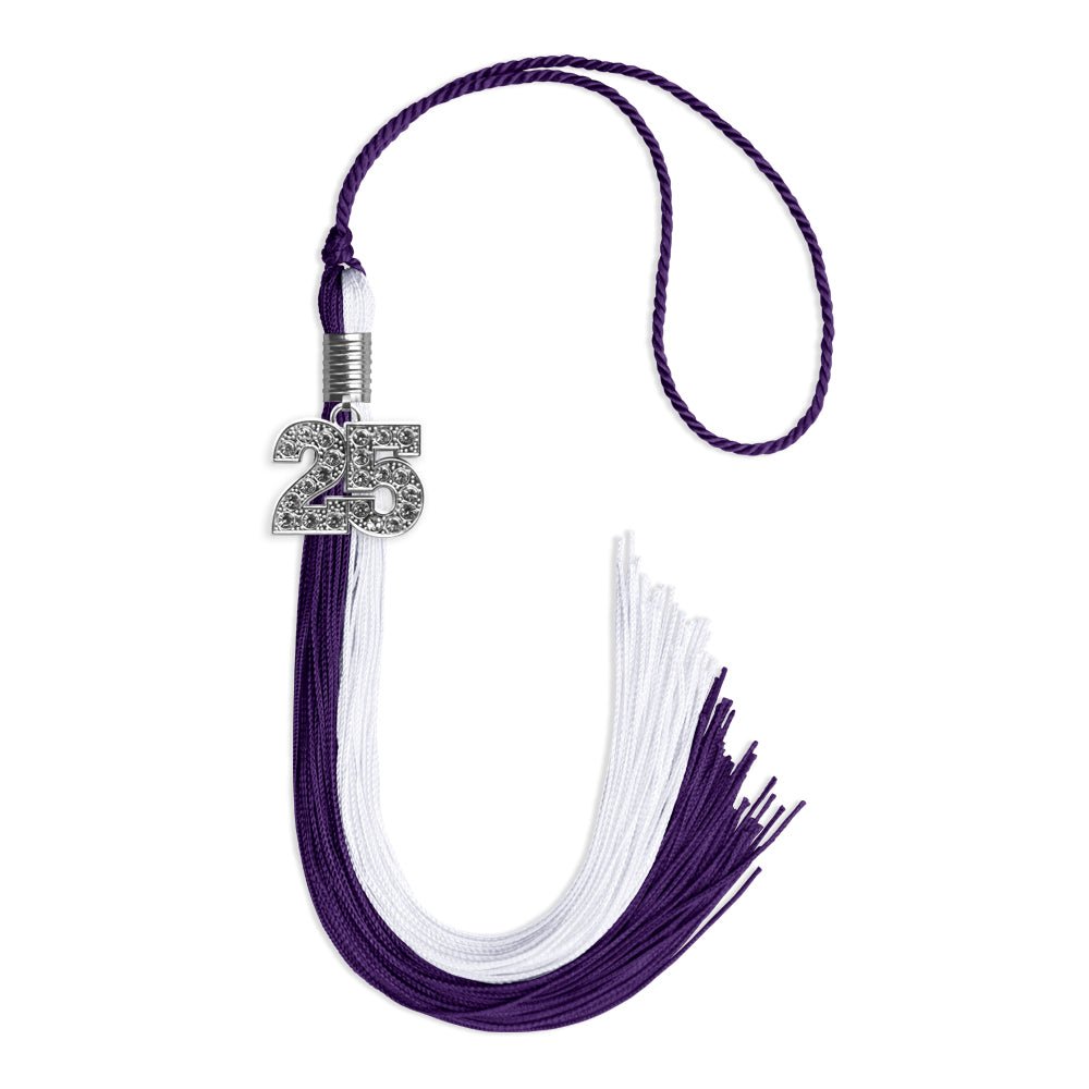 Purple/White Graduation Tassel with Silver Date Drop - Endea Graduation