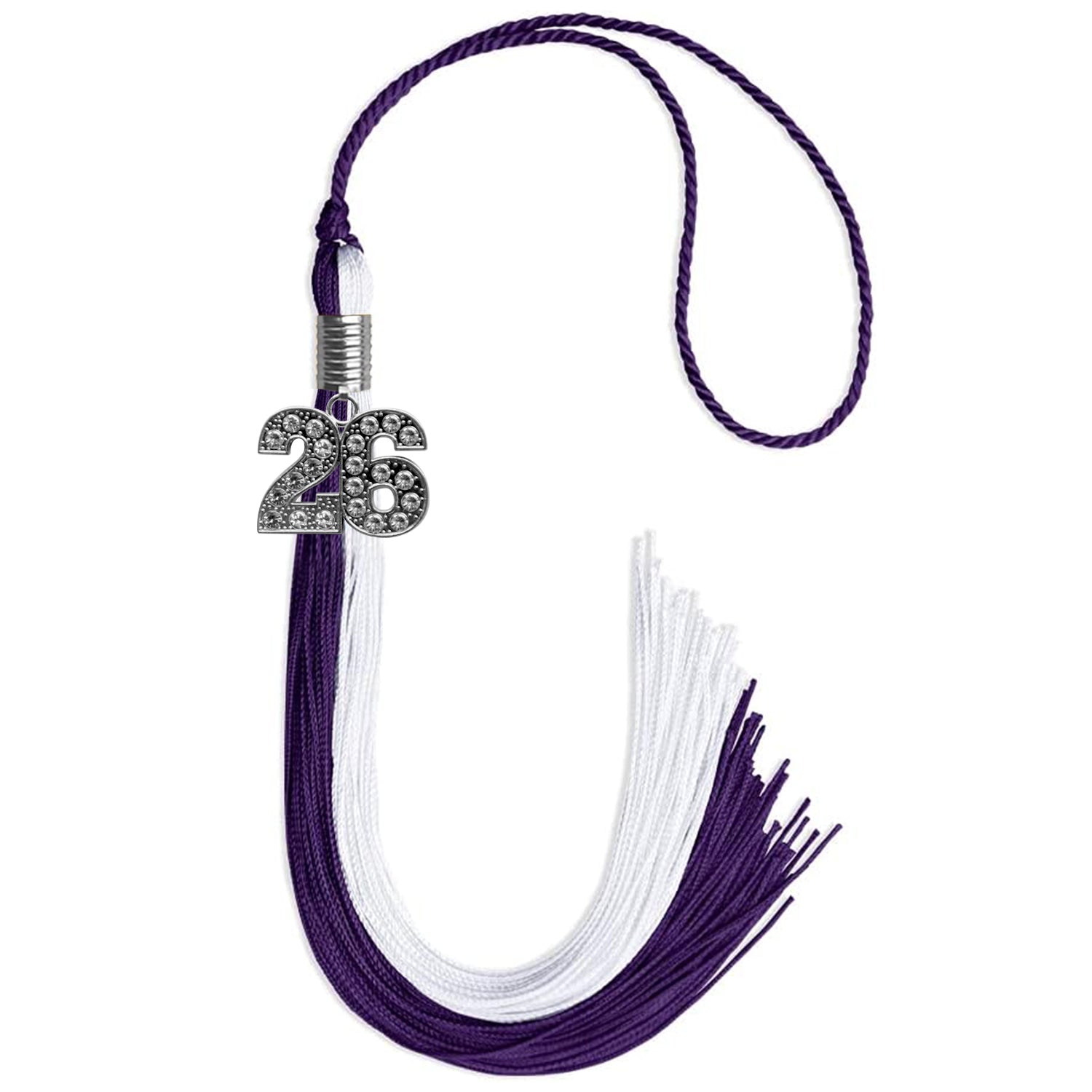 Purple/White Graduation Tassel with Silver Date Drop - Endea Graduation