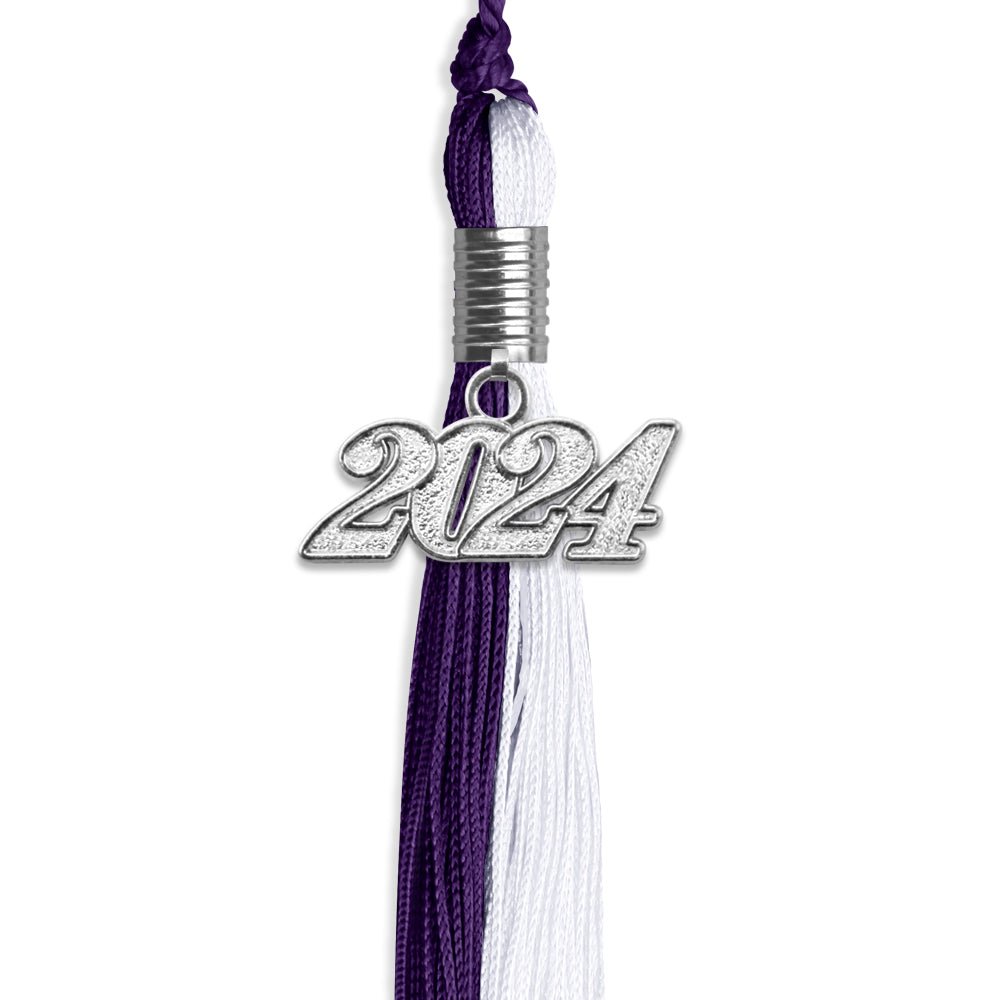 Purple/White Graduation Tassel with Silver Date Drop - Endea Graduation