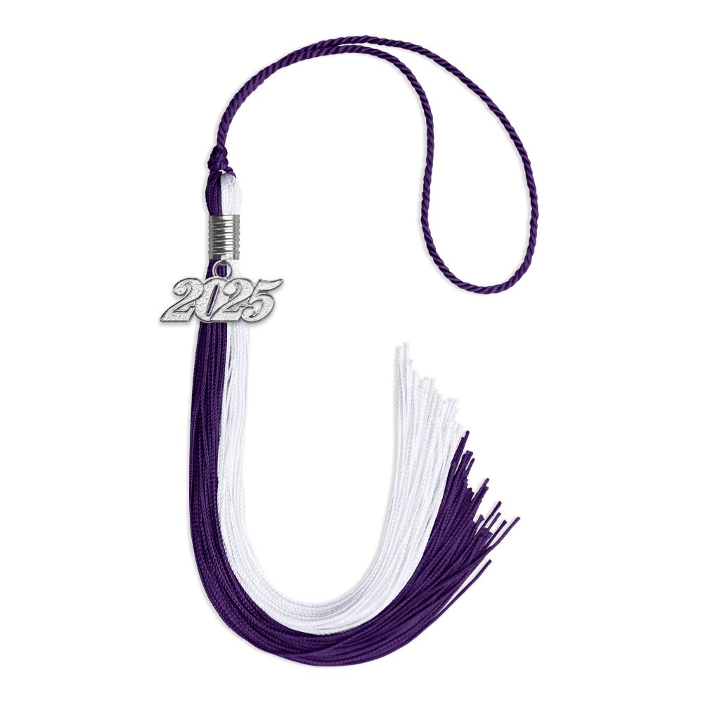 Purple/White Graduation Tassel with Silver Date Drop - Endea Graduation