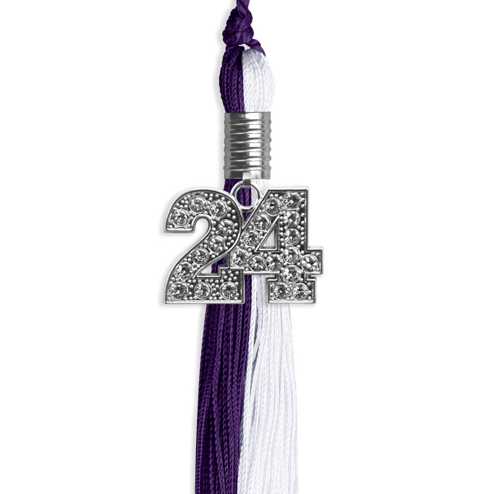 Purple/White Graduation Tassel with Silver Date Drop - Endea Graduation