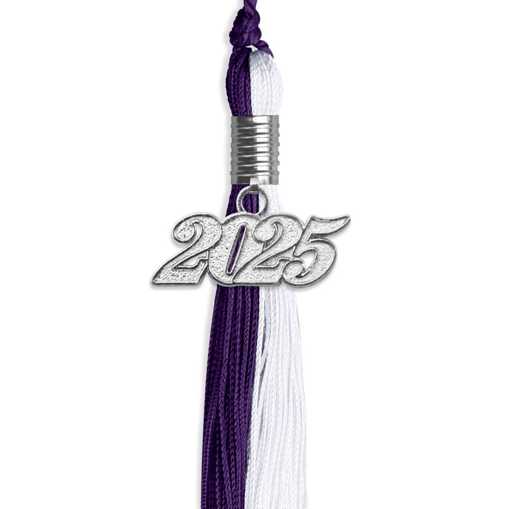 Purple/White Graduation Tassel with Silver Date Drop - Endea Graduation