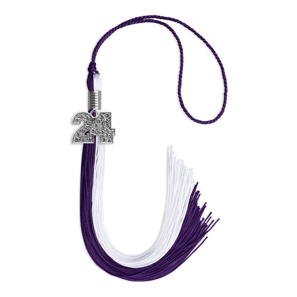 Purple/White Graduation Tassel with Silver Date Drop - Endea Graduation