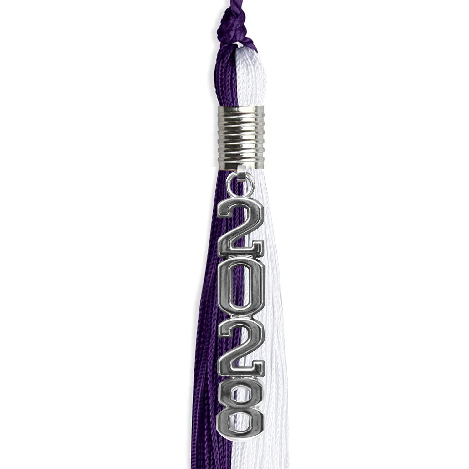 Purple/White Graduation Tassel with Silver Stacked Date Drop - Endea Graduation