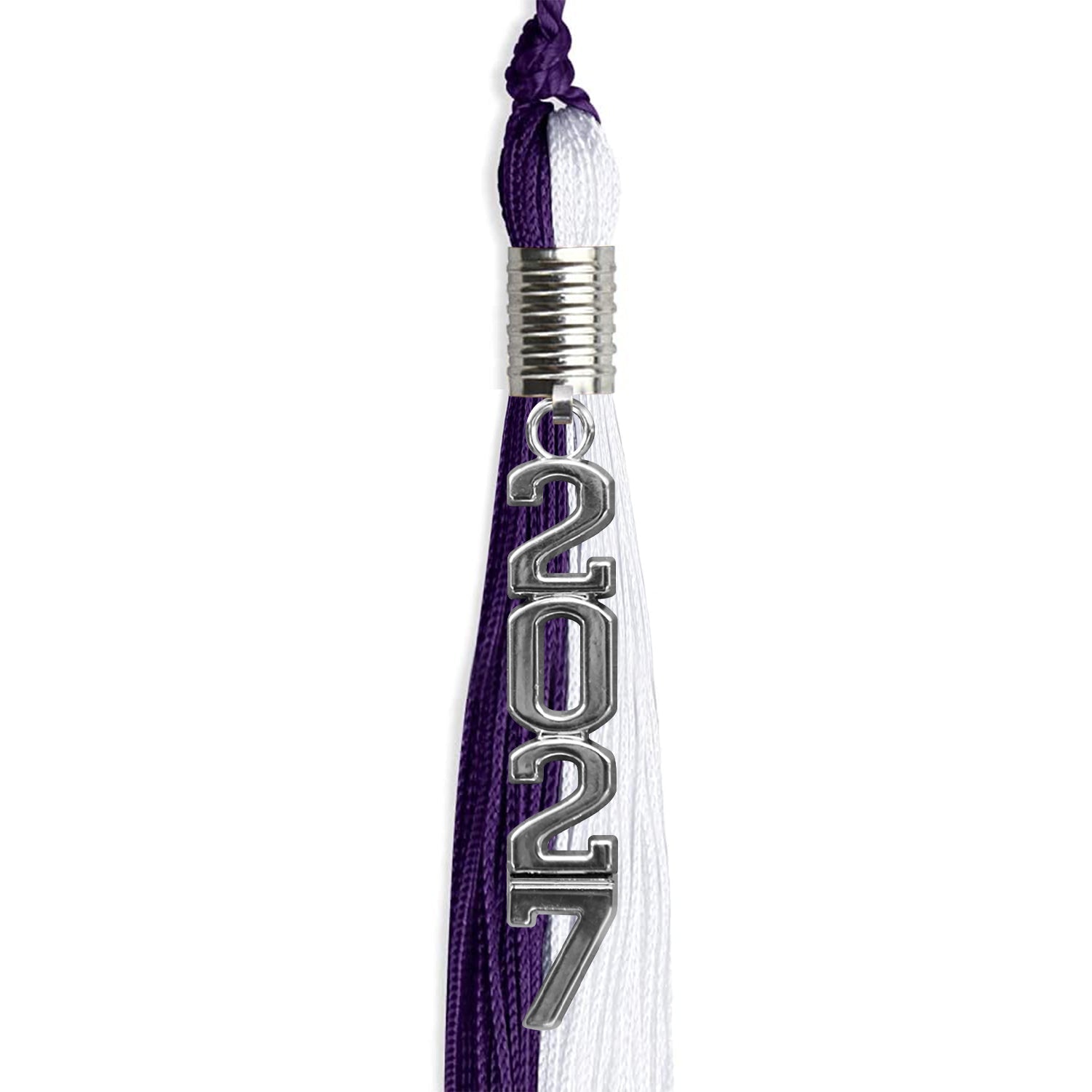 Purple/White Graduation Tassel with Silver Stacked Date Drop - Endea Graduation