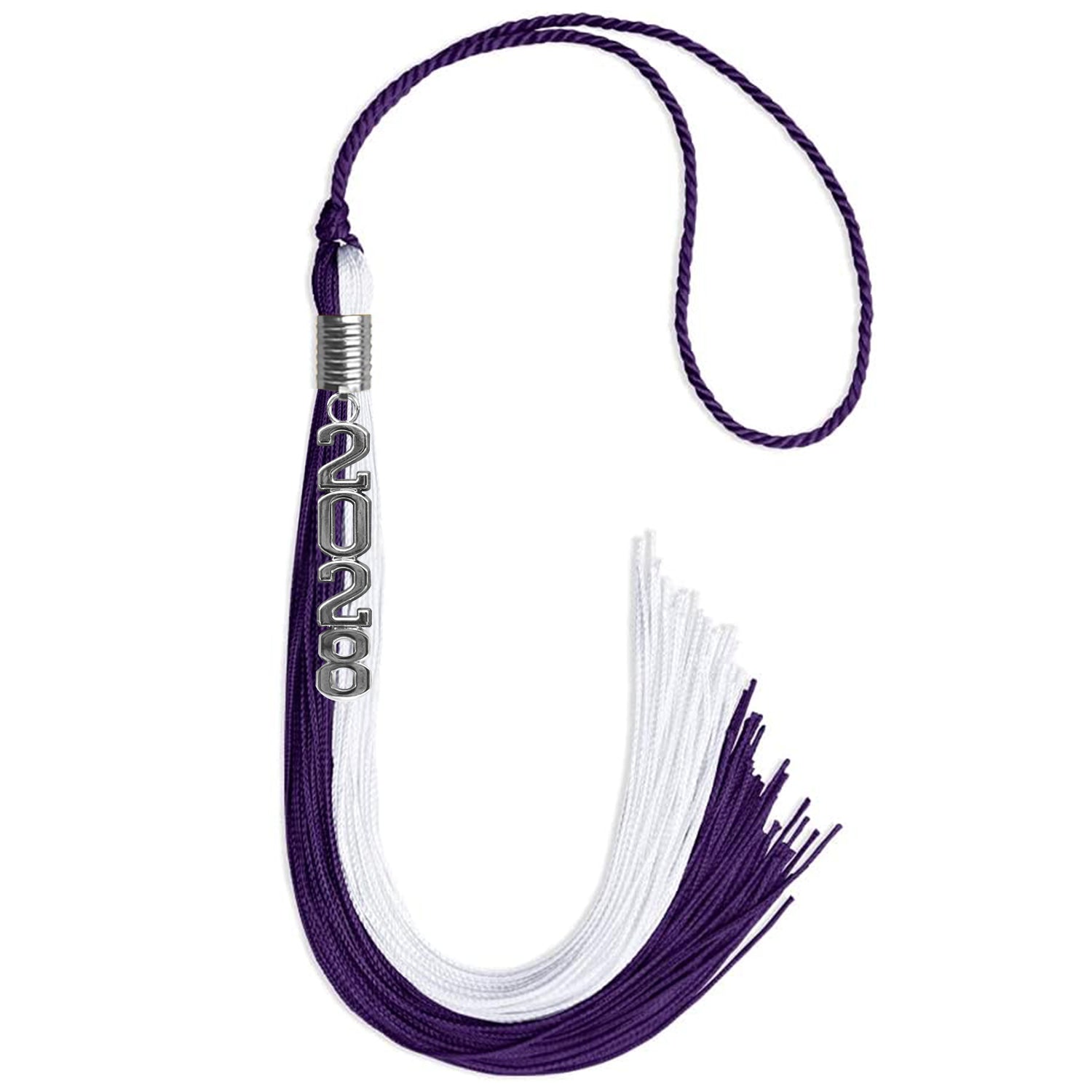 Purple/White Graduation Tassel with Silver Stacked Date Drop - Endea Graduation