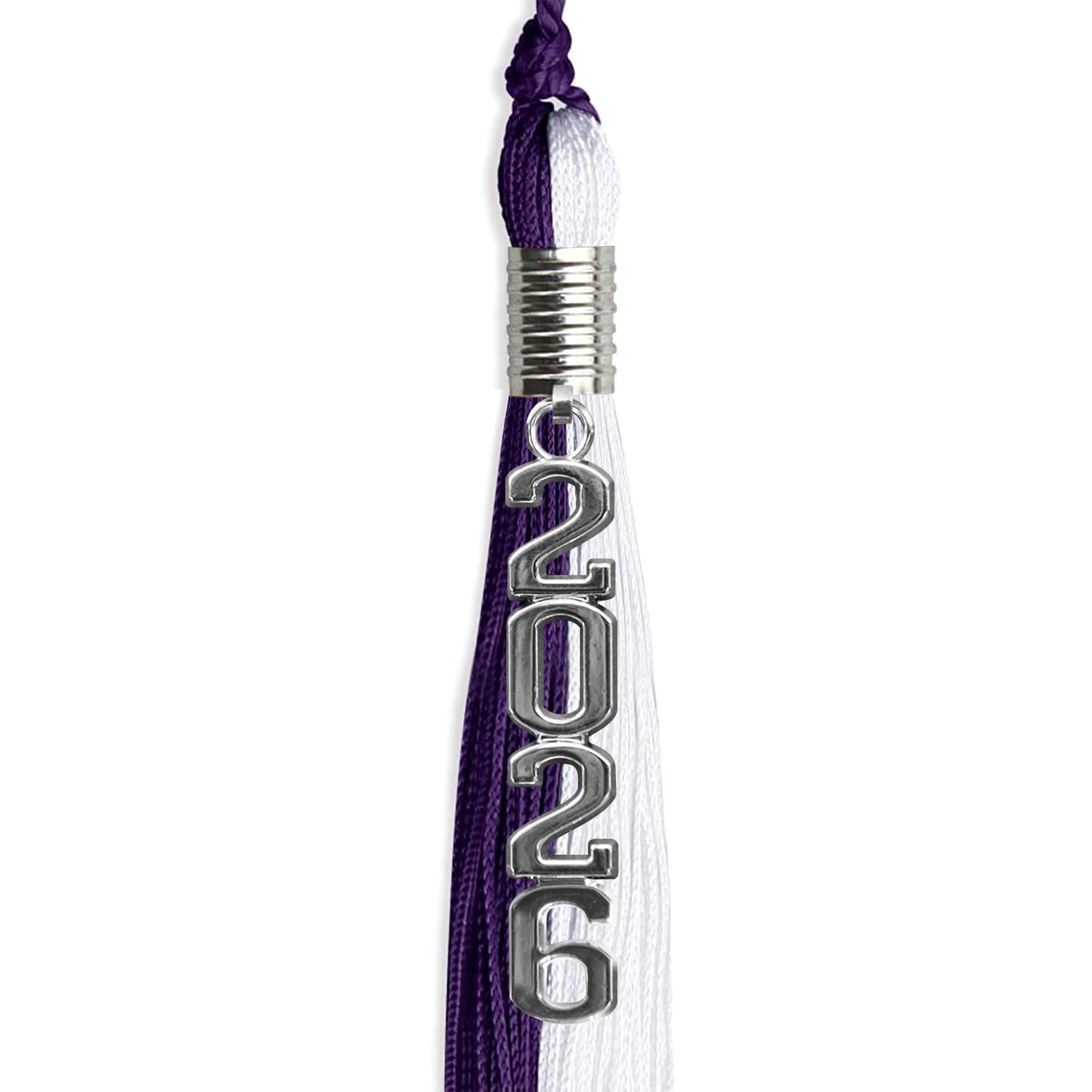 Purple/White Graduation Tassel with Silver Stacked Date Drop - Endea Graduation