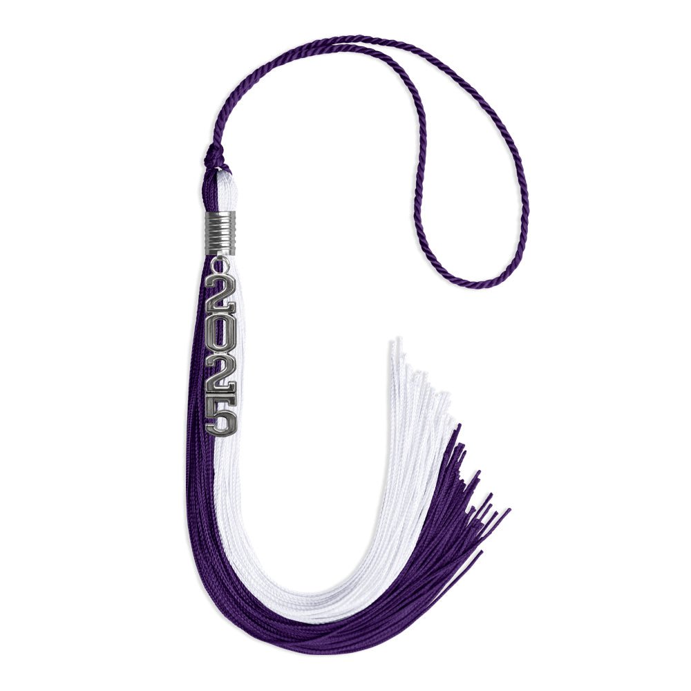 Purple/White Graduation Tassel with Silver Stacked Date Drop - Endea Graduation