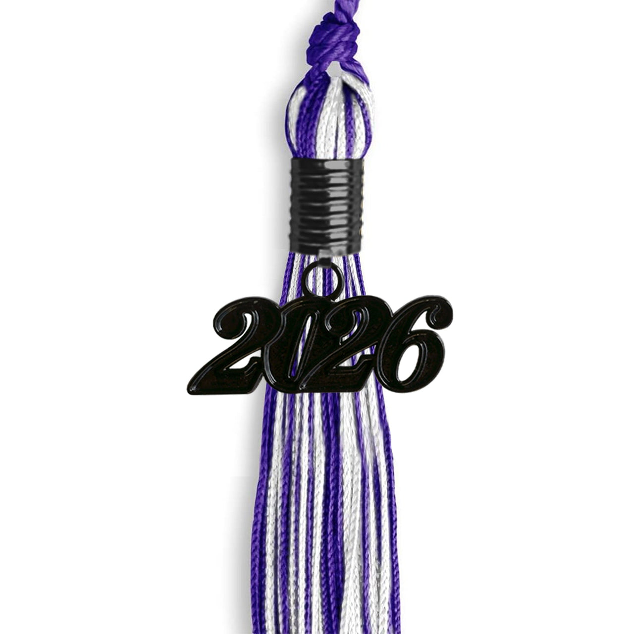 Purple/White Mixed Color Graduation Tassel with Black Date Drop - Endea Graduation