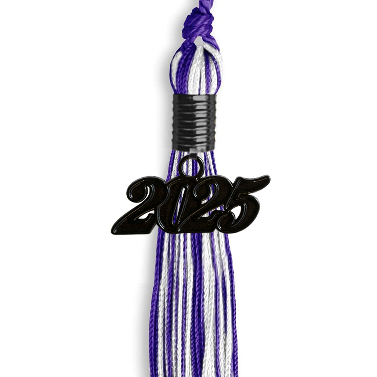 Purple/White Mixed Color Graduation Tassel with Black Date Drop - Endea Graduation