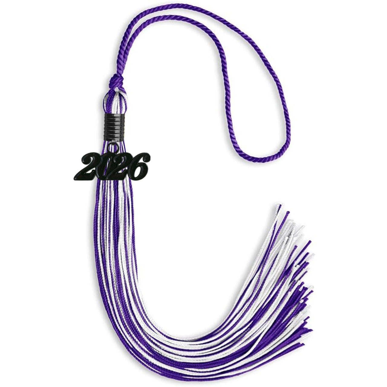 Purple/White Mixed Color Graduation Tassel with Black Date Drop - Endea Graduation