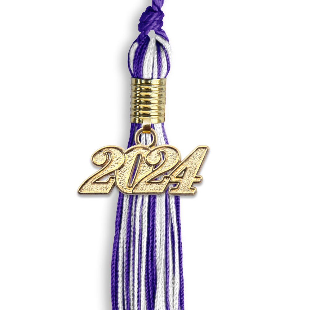 Purple/White Mixed Color Graduation Tassel with Gold Date Drop - Endea Graduation