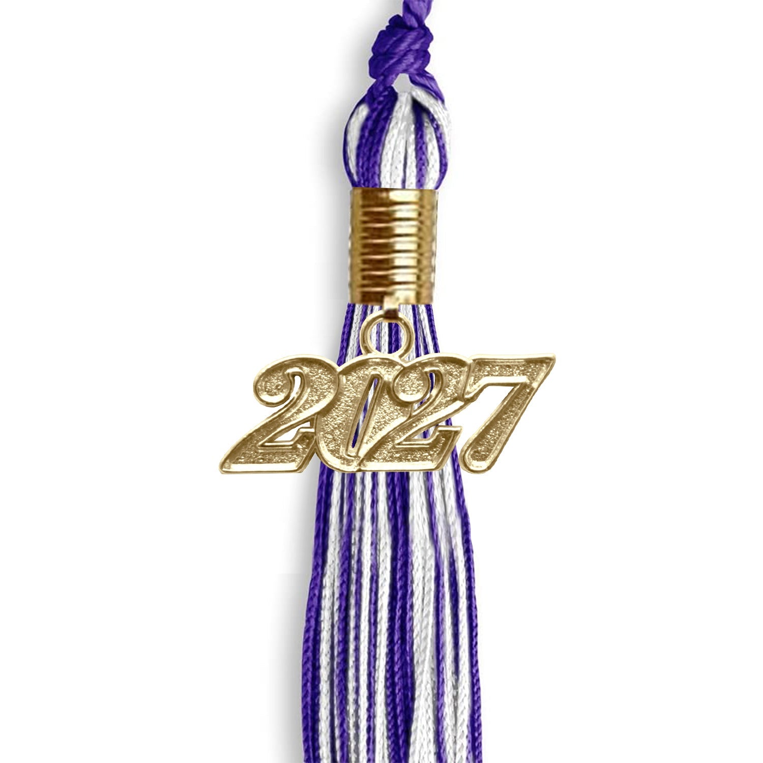 Purple/White Mixed Color Graduation Tassel with Gold Date Drop - Endea Graduation