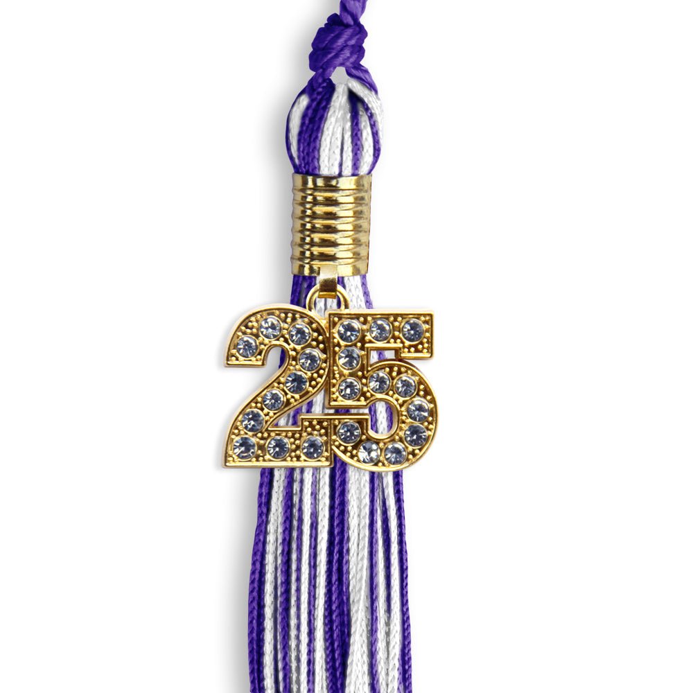 Purple/White Mixed Color Graduation Tassel with Gold Date Drop - Endea Graduation