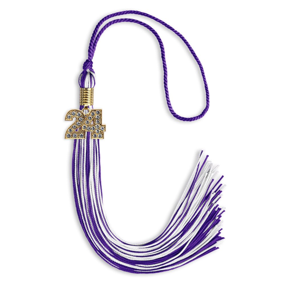 Purple/White Mixed Color Graduation Tassel with Gold Date Drop - Endea Graduation