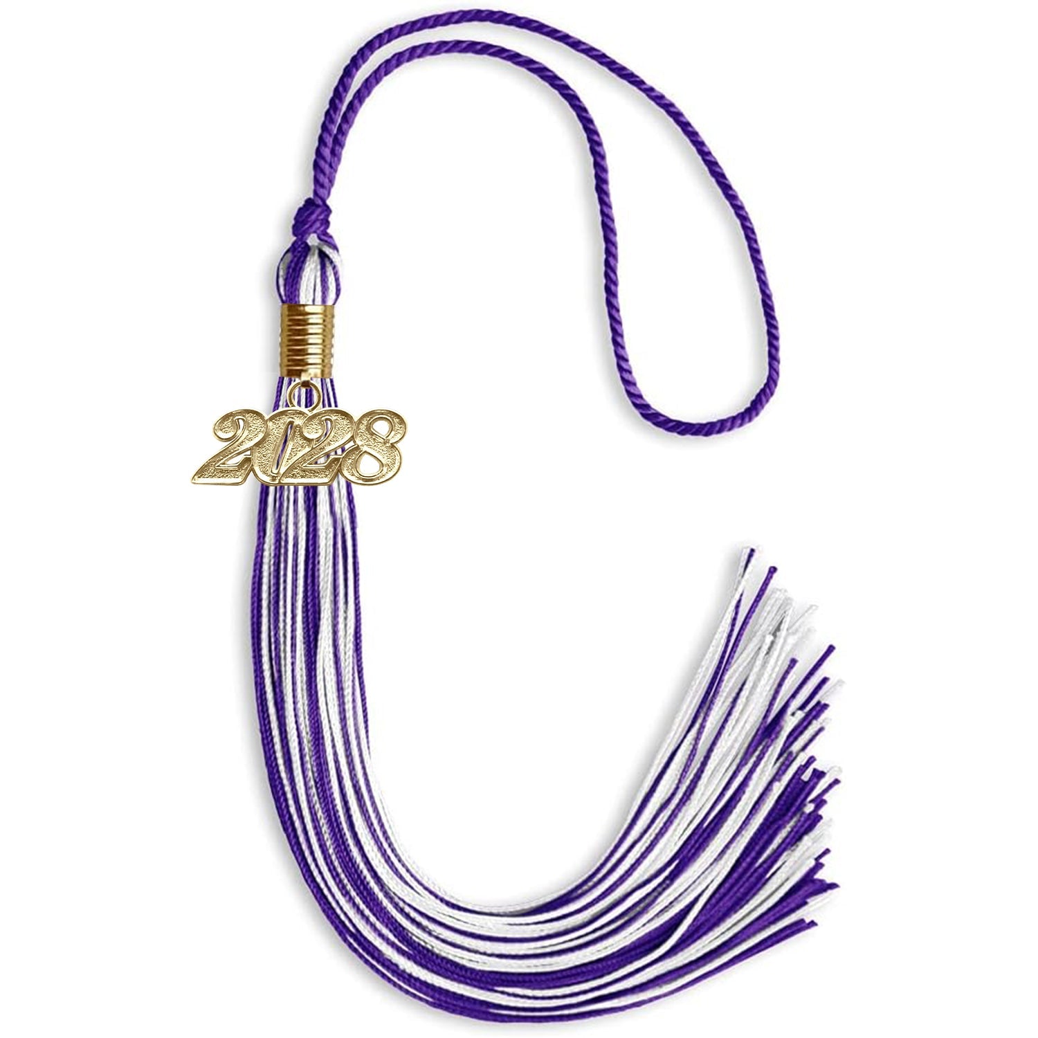 Purple/White Mixed Color Graduation Tassel with Gold Date Drop - Endea Graduation