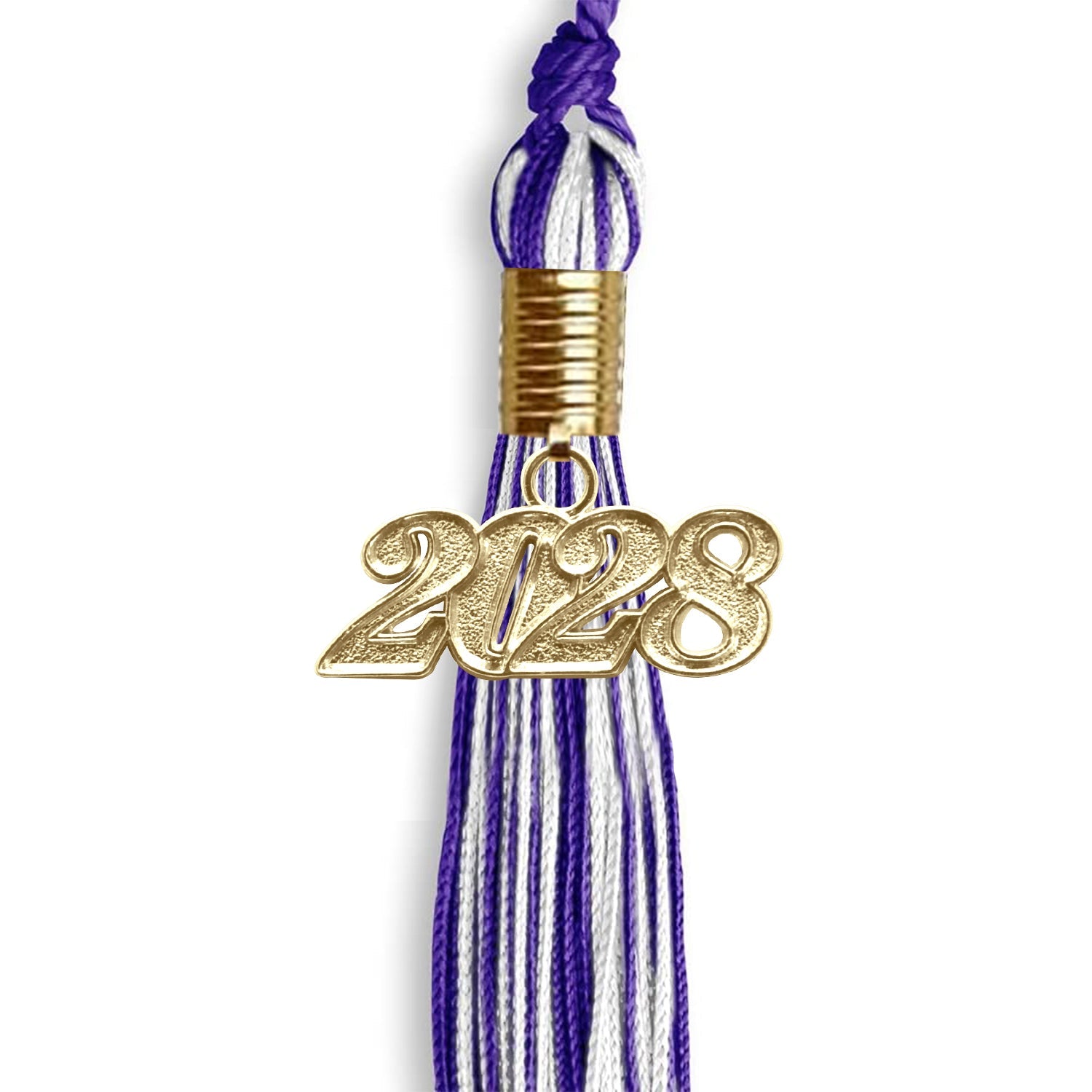 Purple/White Mixed Color Graduation Tassel with Gold Date Drop - Endea Graduation