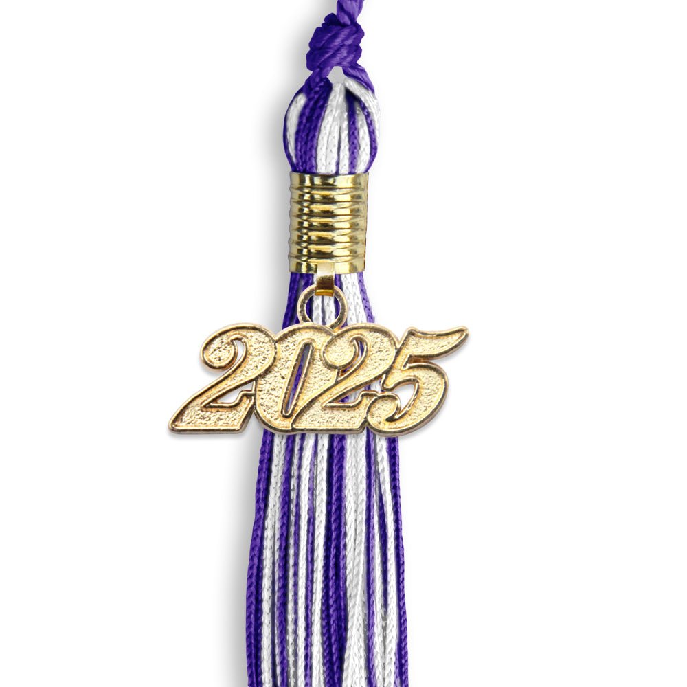 Purple/White Mixed Color Graduation Tassel with Gold Date Drop - Endea Graduation