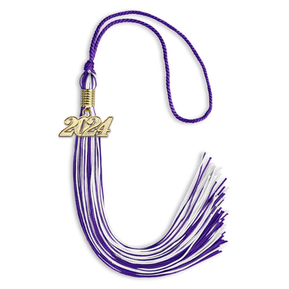 Purple/White Mixed Color Graduation Tassel with Gold Date Drop - Endea Graduation