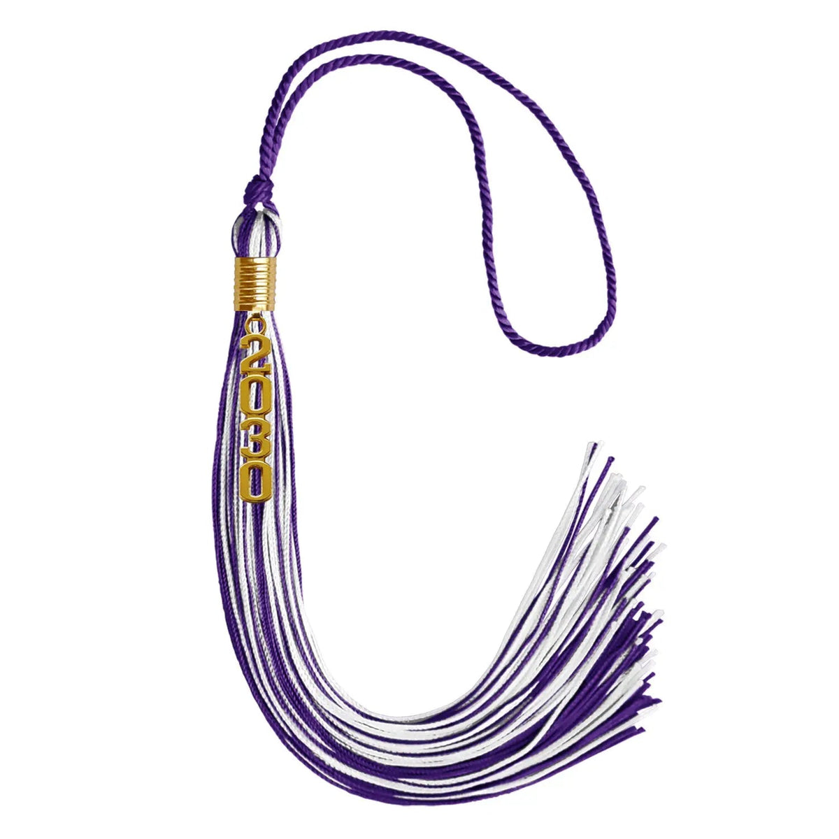 Purple/White Mixed Color Graduation Tassel with Gold Stacked Date Drop - Endea Graduation