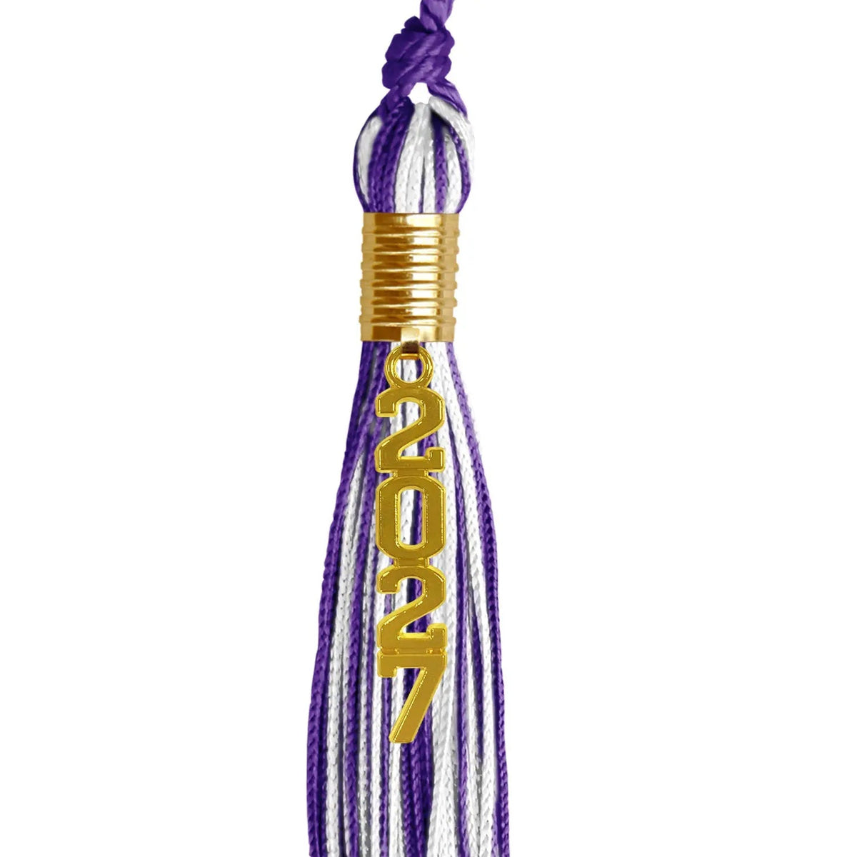Purple/White Mixed Color Graduation Tassel with Gold Stacked Date Drop - Endea Graduation