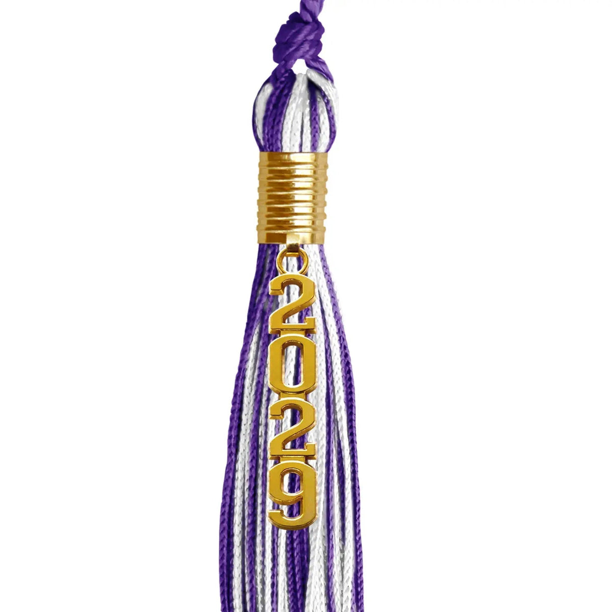 Purple/White Mixed Color Graduation Tassel with Gold Stacked Date Drop - Endea Graduation