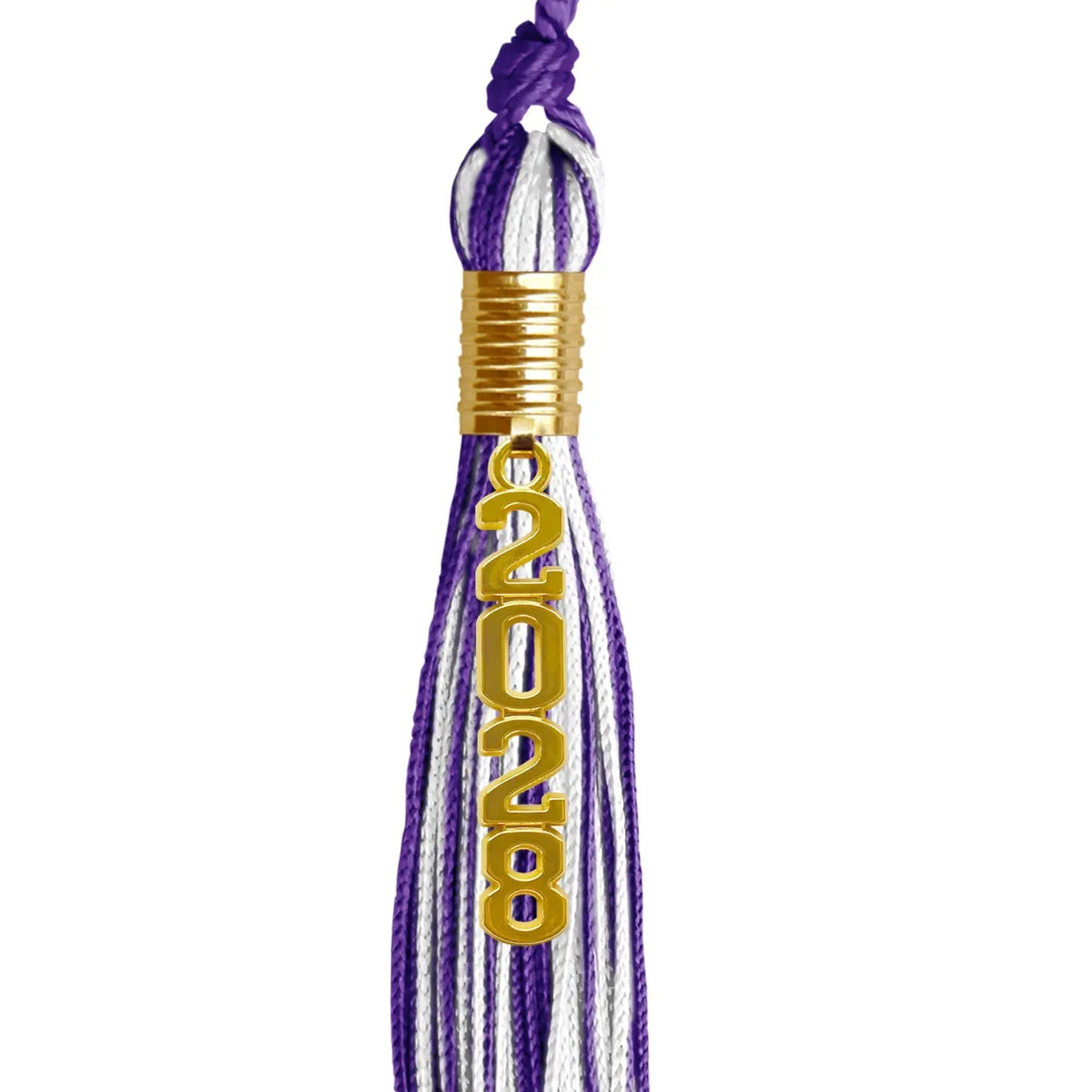 Purple/White Mixed Color Graduation Tassel with Gold Stacked Date Drop - Endea Graduation