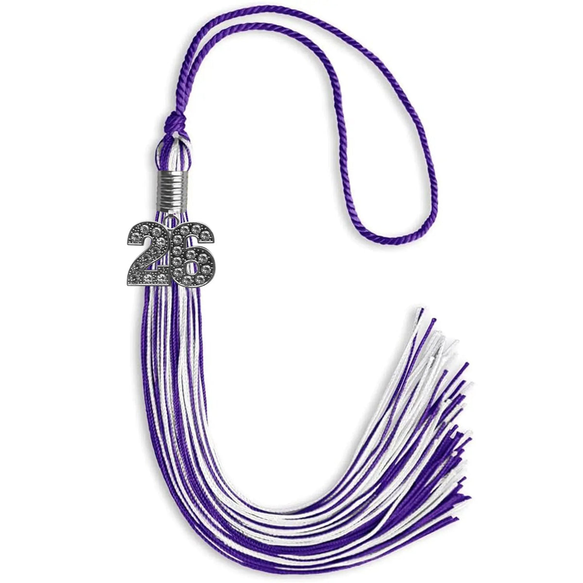 Purple/White Mixed Color Graduation Tassel with Silver Bling Charm - Endea Graduation