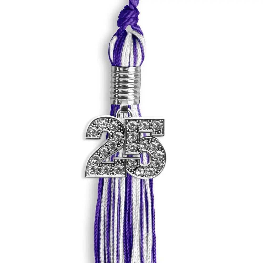 Purple/White Mixed Color Graduation Tassel with Silver Bling Charm - Endea Graduation
