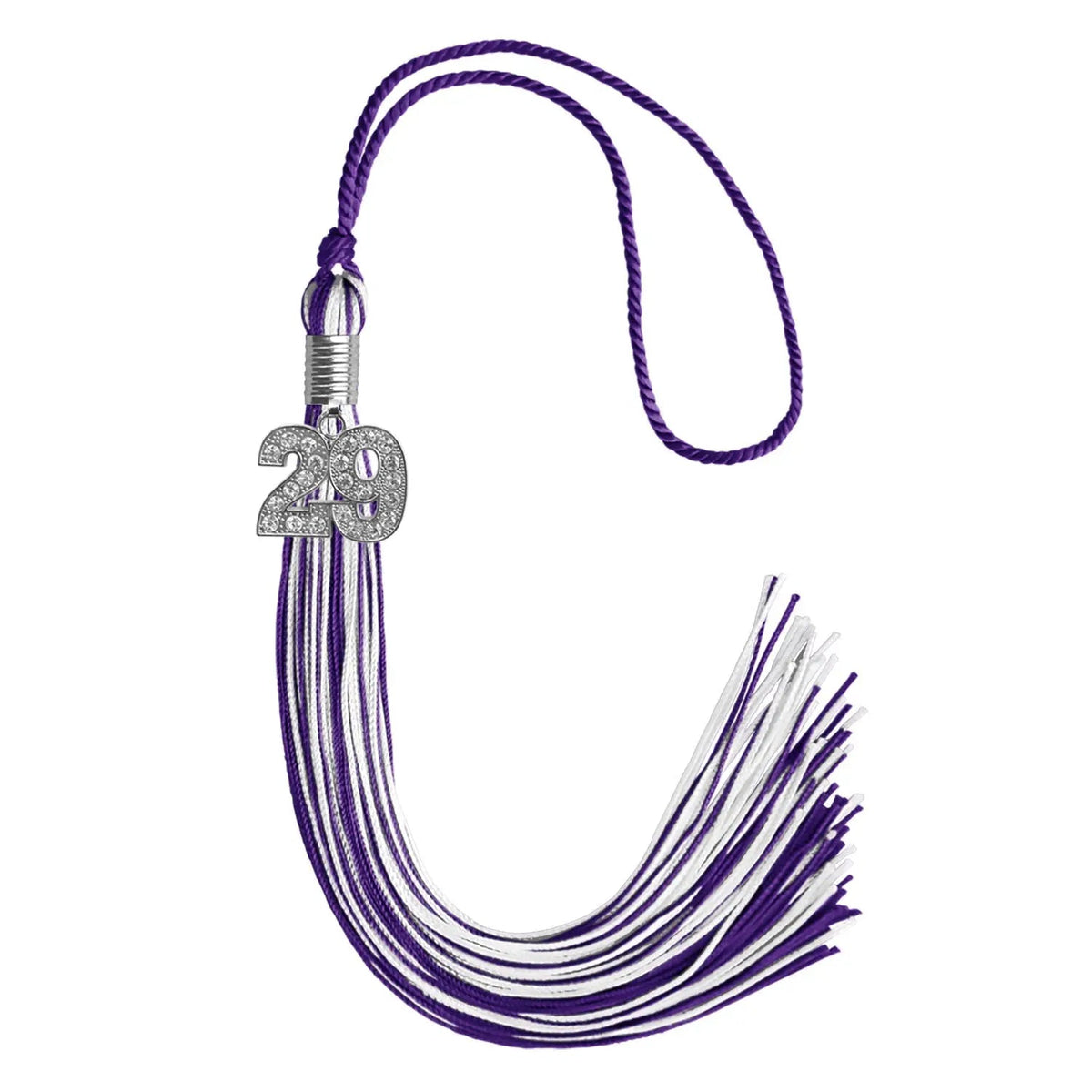 Purple/White Mixed Color Graduation Tassel with Silver Bling Charm - Endea Graduation