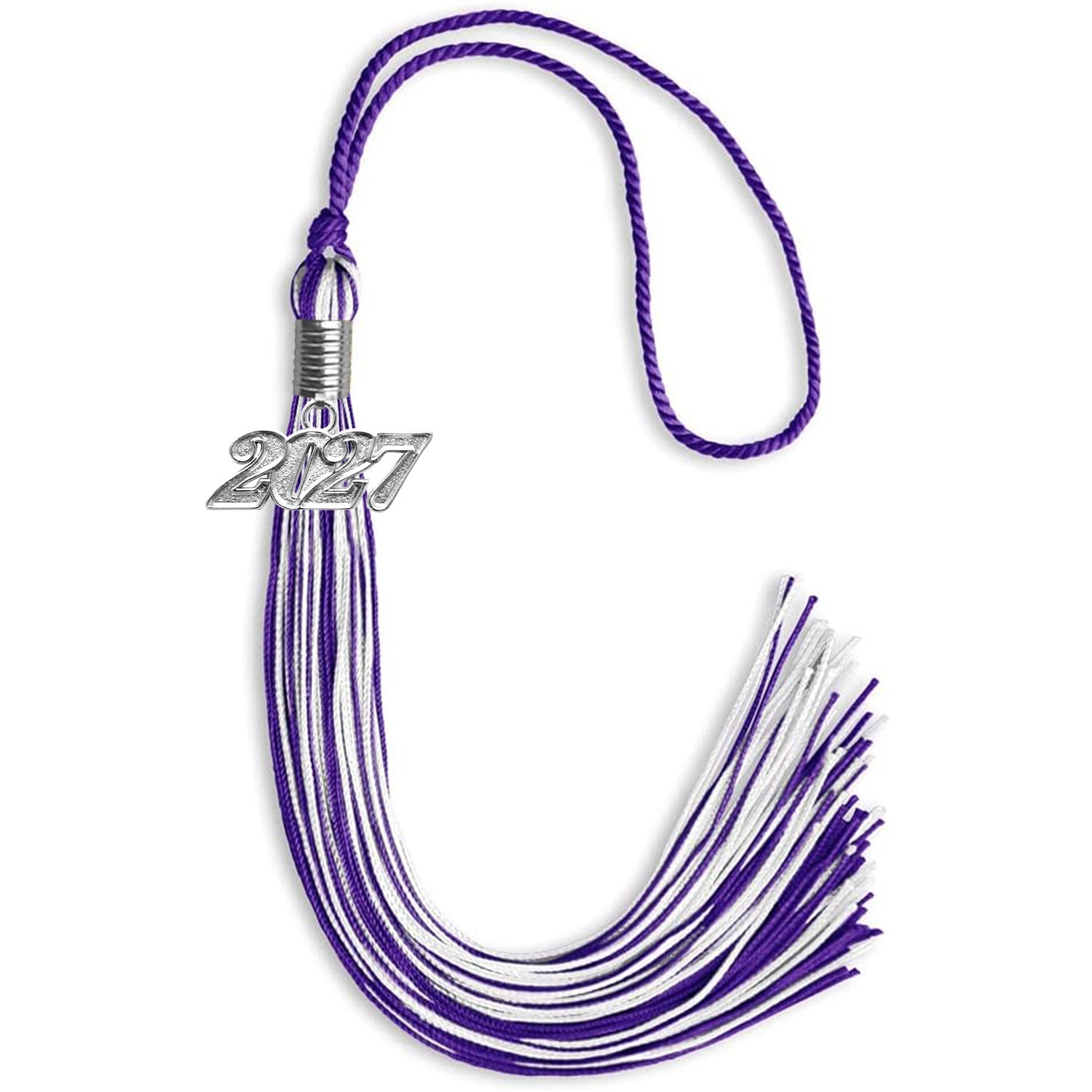 Purple/White Mixed Color Graduation Tassel with Silver Date Drop - Endea Graduation