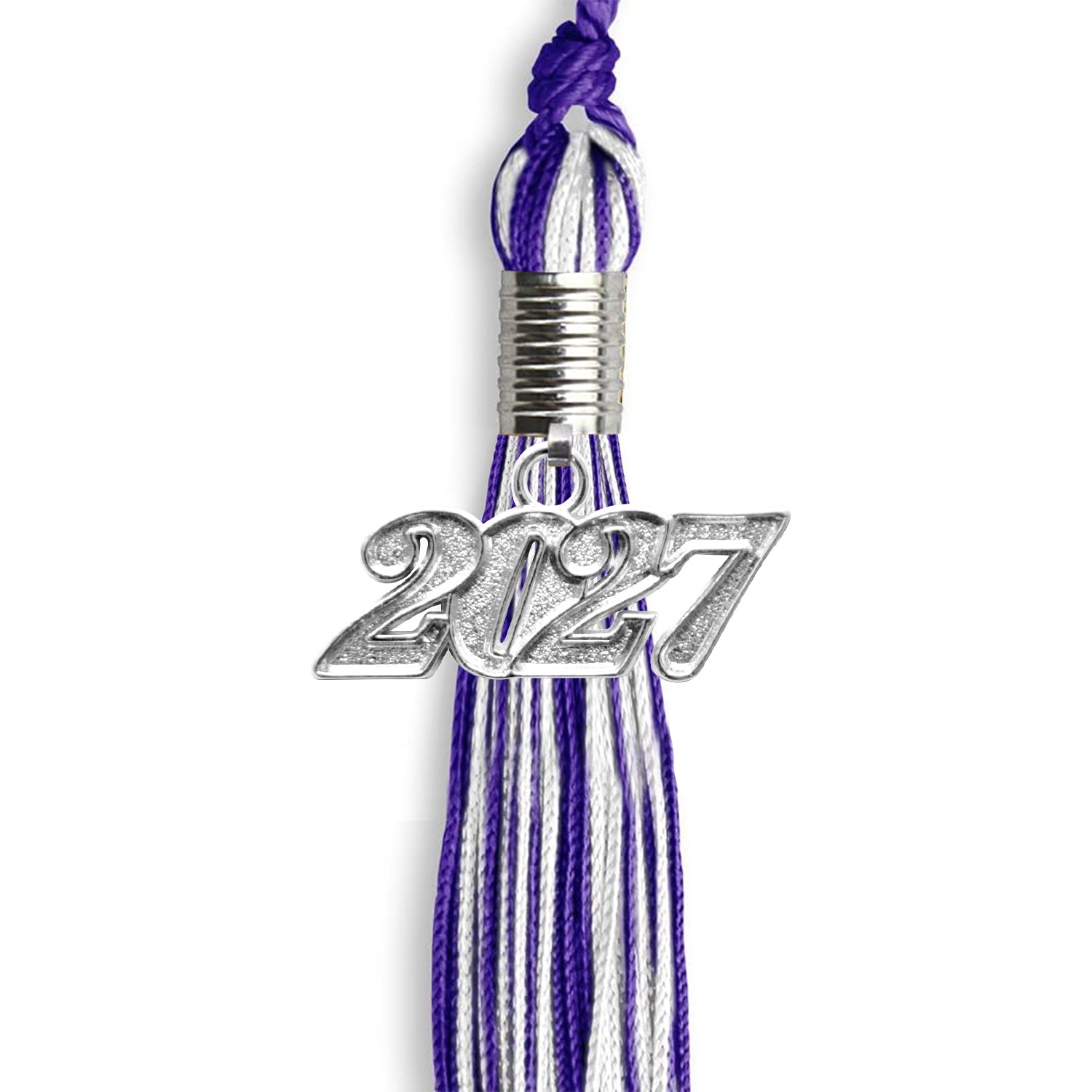 Purple/White Mixed Color Graduation Tassel with Silver Date Drop - Endea Graduation