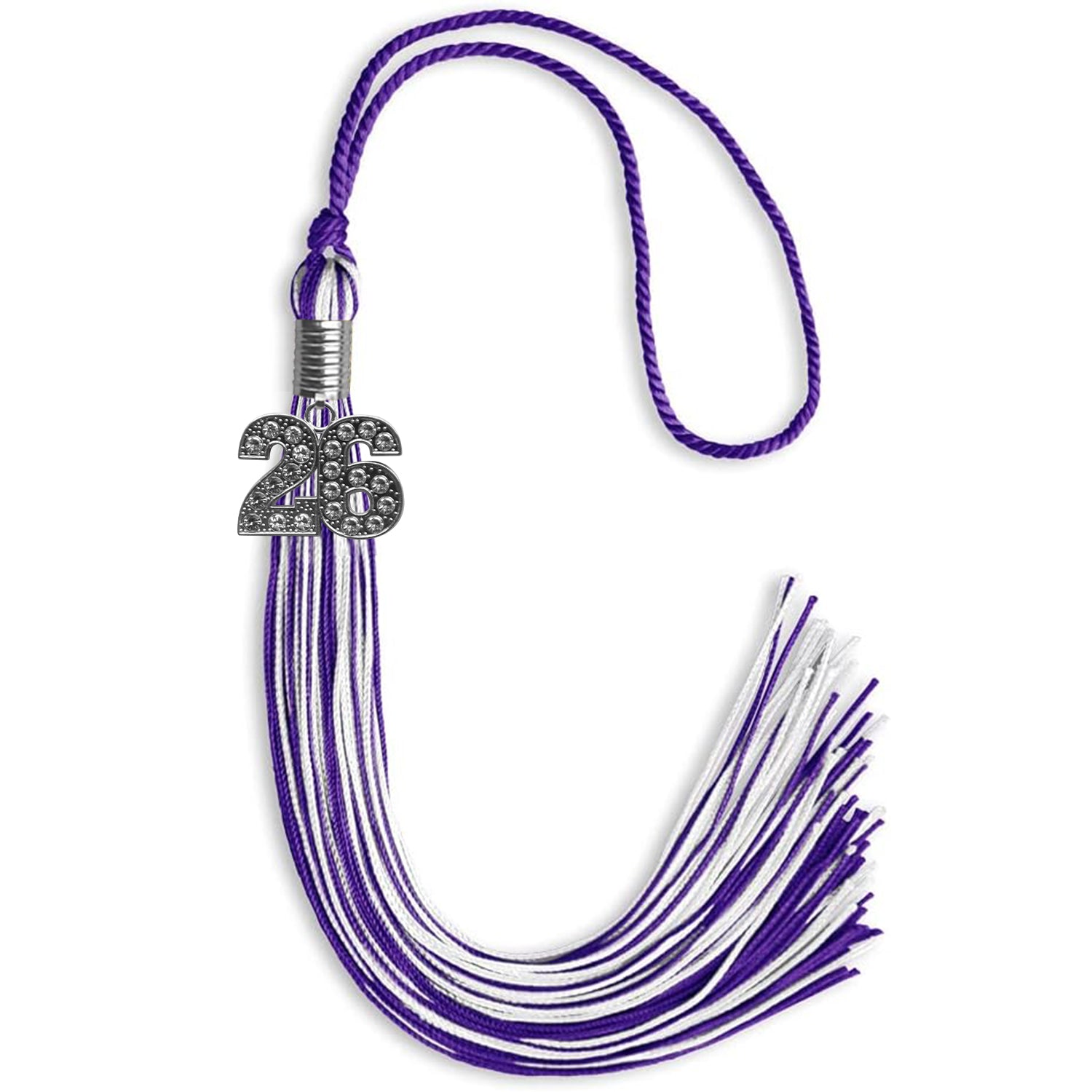 Purple/White Mixed Color Graduation Tassel with Silver Date Drop - Endea Graduation