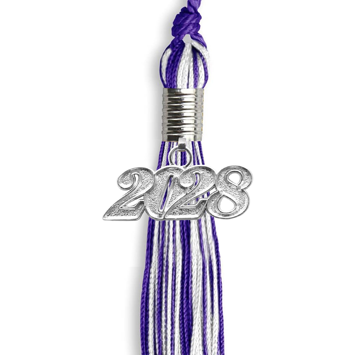 Purple/White Mixed Color Graduation Tassel with Silver Date Drop - Endea Graduation