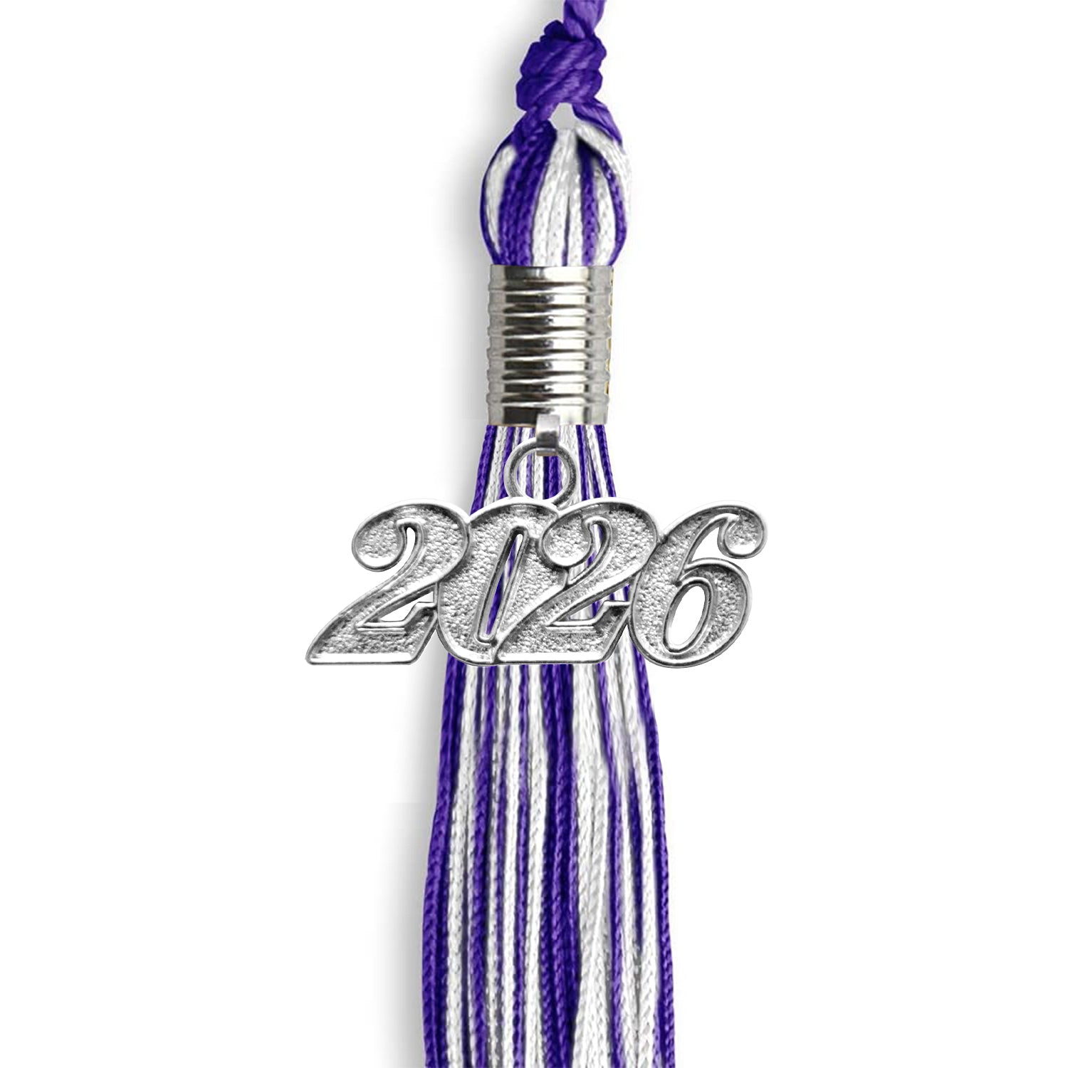 Purple/White Mixed Color Graduation Tassel with Silver Date Drop - Endea Graduation