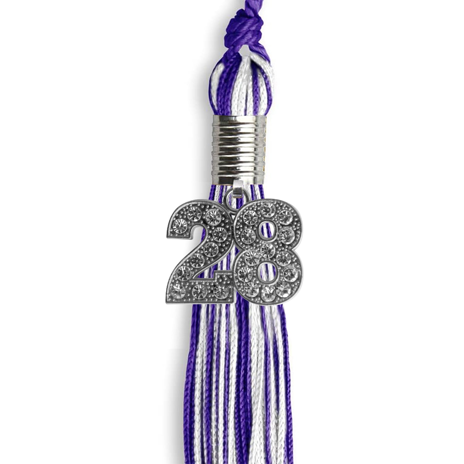 Purple/White Mixed Color Graduation Tassel with Silver Date Drop - Endea Graduation