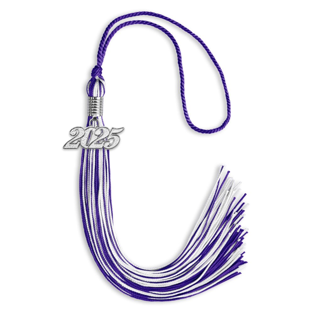 Purple/White Mixed Color Graduation Tassel with Silver Date Drop - Endea Graduation