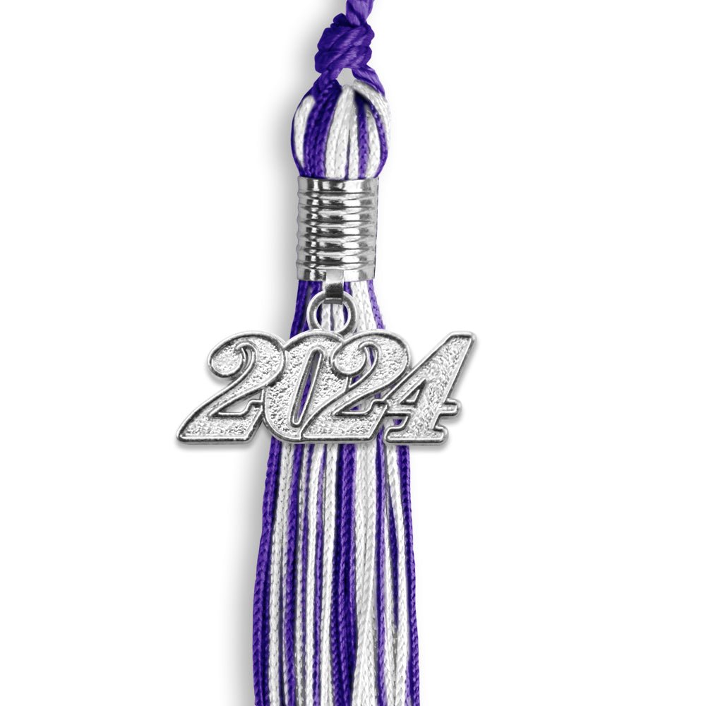 Purple/White Mixed Color Graduation Tassel with Silver Date Drop - Endea Graduation