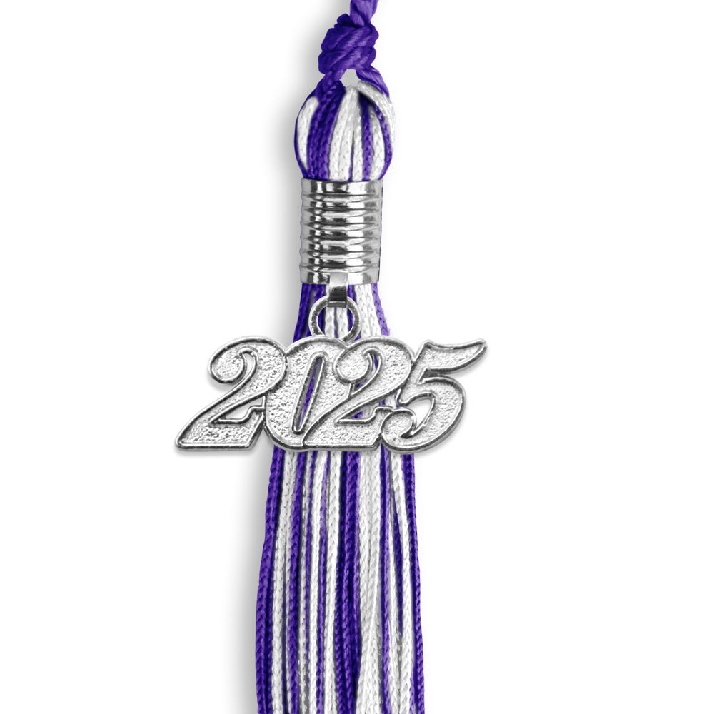 Purple/White Mixed Color Graduation Tassel with Silver Date Drop - Endea Graduation