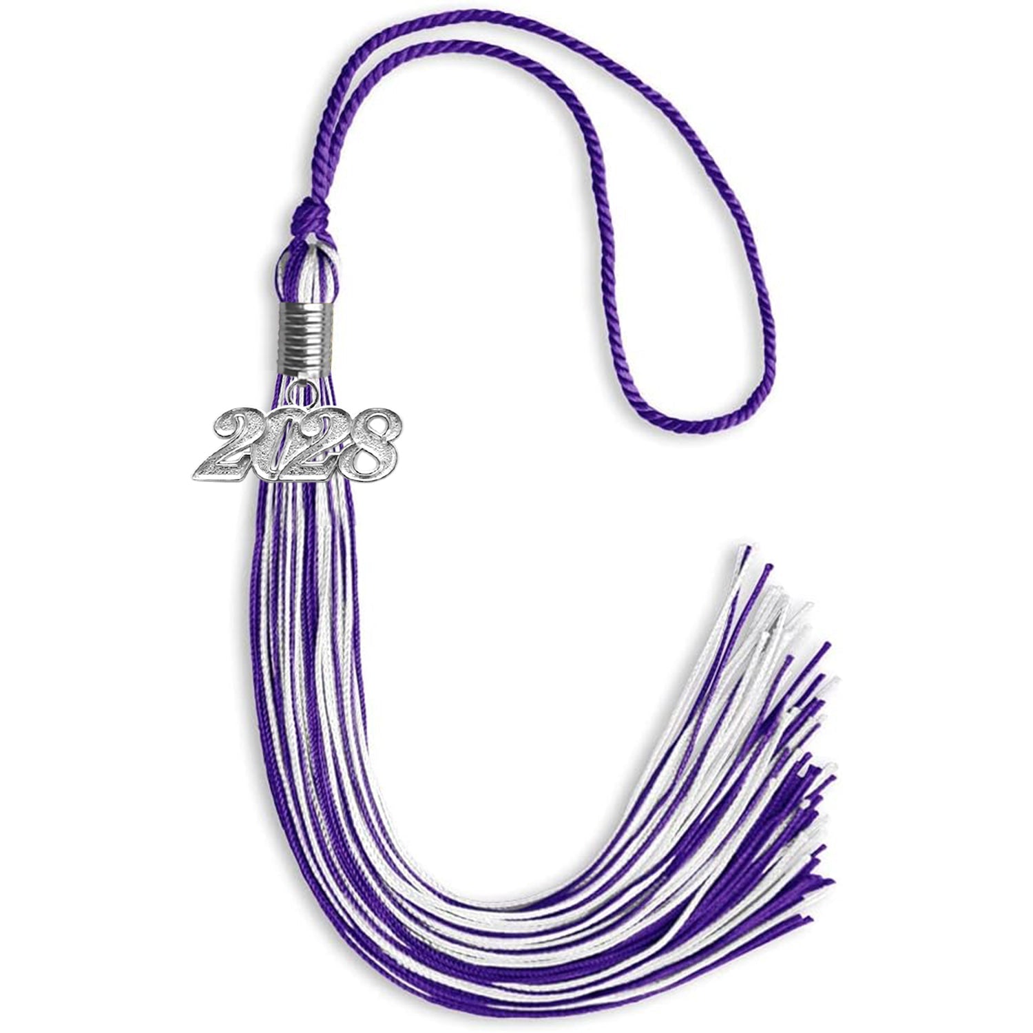 Purple/White Mixed Color Graduation Tassel with Silver Date Drop - Endea Graduation