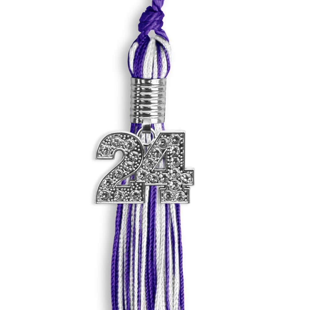 Purple/White Mixed Color Graduation Tassel with Silver Date Drop - Endea Graduation