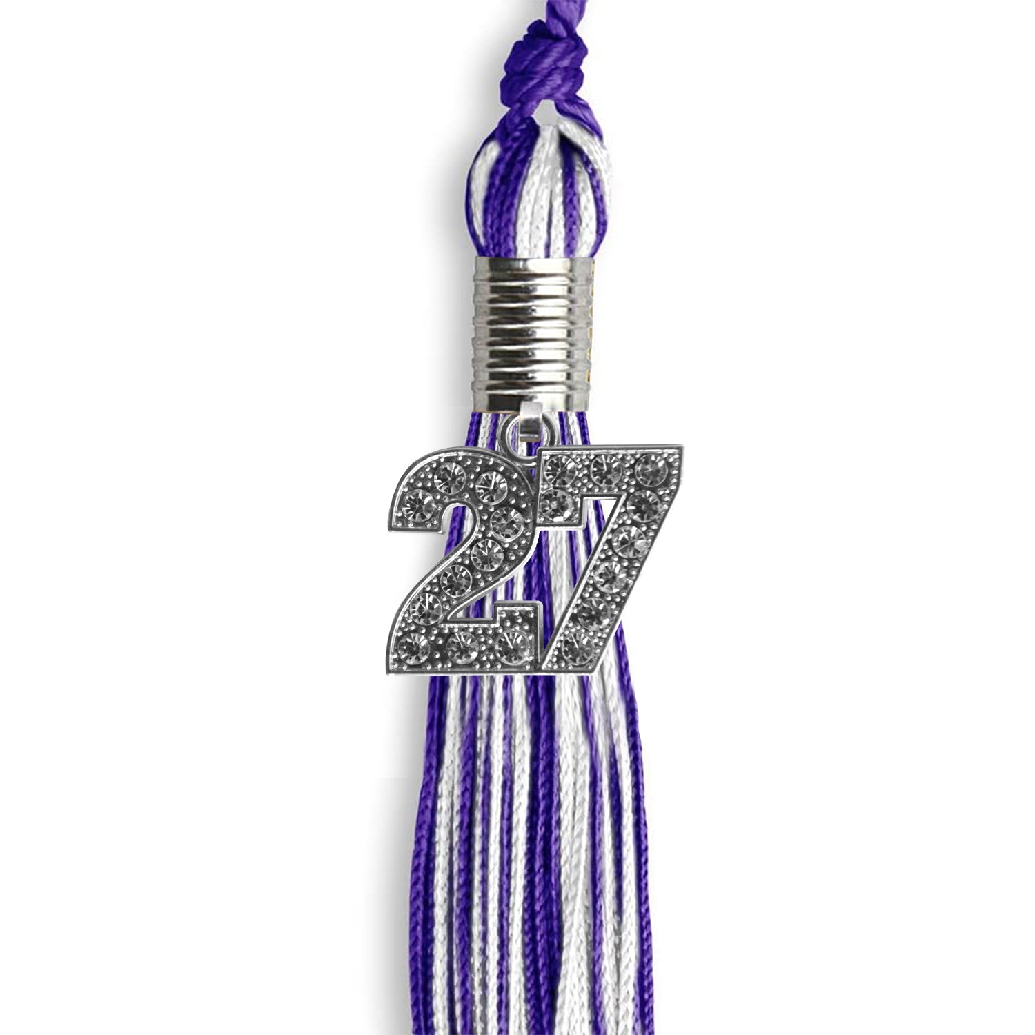 Purple/White Mixed Color Graduation Tassel with Silver Date Drop - Endea Graduation