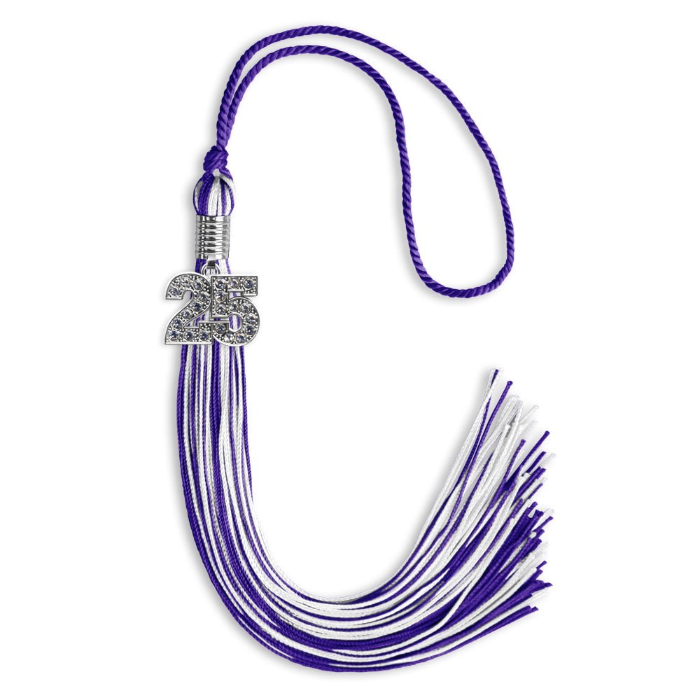 Purple/White Mixed Color Graduation Tassel with Silver Date Drop - Endea Graduation