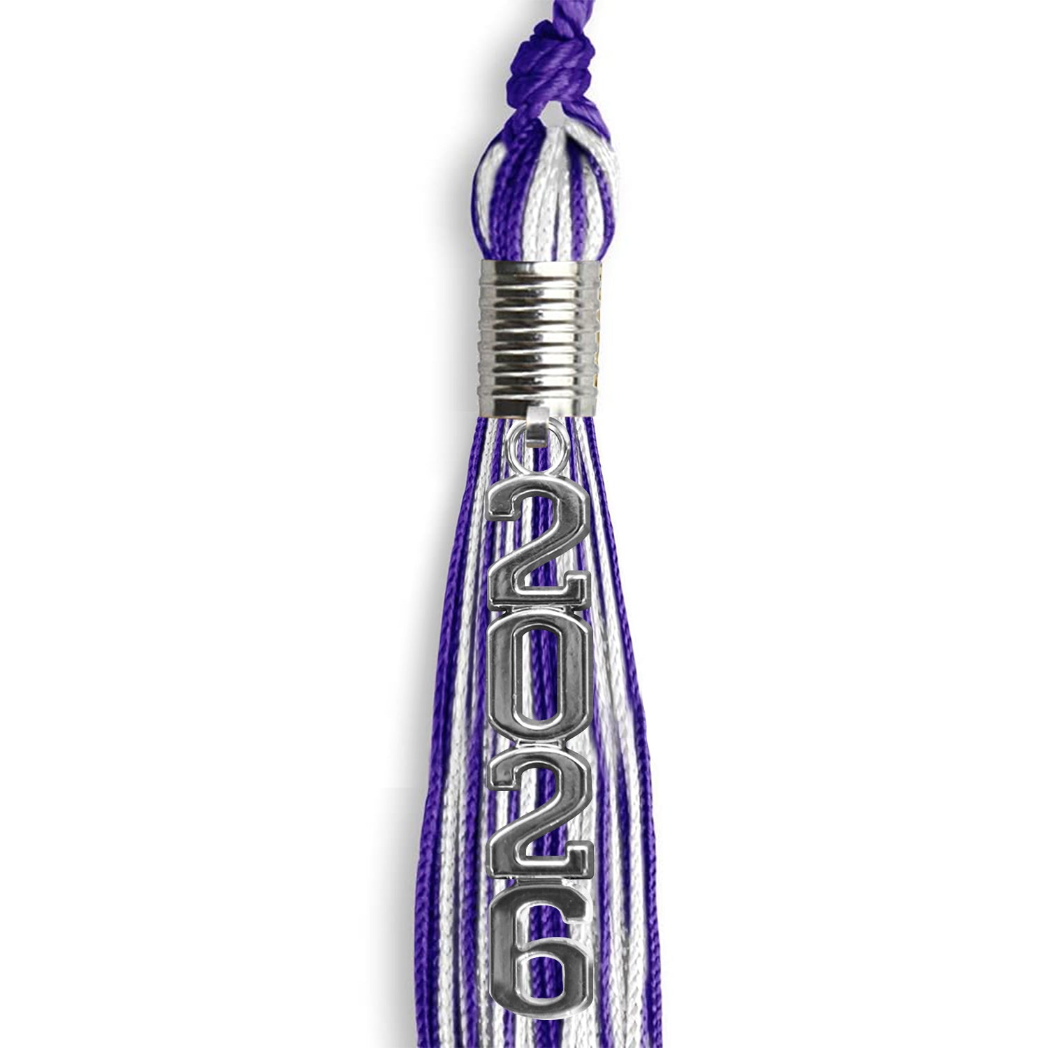 Purple/White Mixed Color Graduation Tassel with Stacked Silver Date Drop - Endea Graduation